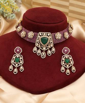 Ruby pink emerald moissanite stone necklace set 2