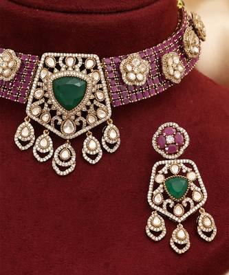 Ruby pink emerald moissanite stone necklace set 3