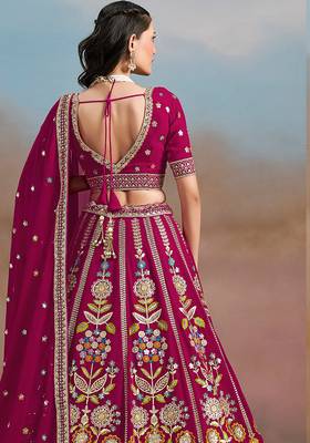 Rani Pink Embroidered Faux Georgette Reasymade Lehenga Choli 2