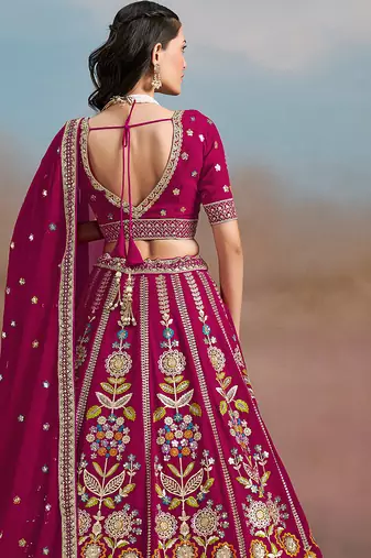 Rani Pink Embroidered Faux Georgette Reasymade Lehenga Choli