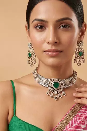 Emerald green moissanite choker necklace set