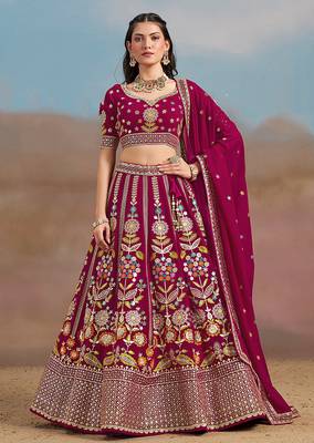 Rani Pink Embroidered Faux Georgette Reasymade Lehenga Choli 3