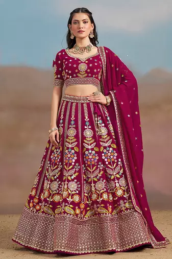 Rani Pink Embroidered Faux Georgette Reasymade Lehenga Choli