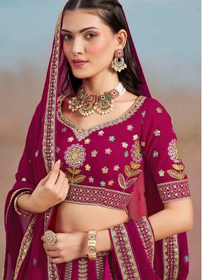 Rani Pink Embroidered Faux Georgette Reasymade Lehenga Choli 4