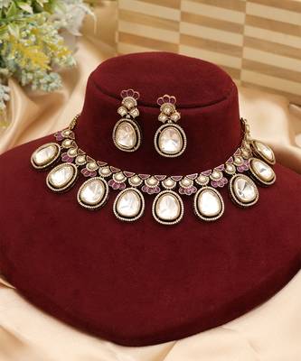 Ruby pink moissanite polki kundan choker set 2