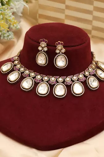 Ruby pink moissanite polki kundan choker set