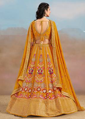 Mustard Embroidered Faux Georgette Reasymade Lehenga Choli 2