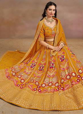 Mustard Embroidered Faux Georgette Reasymade Lehenga Choli 3