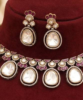 Ruby pink moissanite polki kundan choker set 3