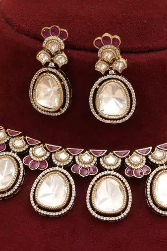 Ruby pink moissanite polki kundan choker set