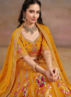 Mustard Embroidered Faux Georgette Reasymade Lehenga Choli 4