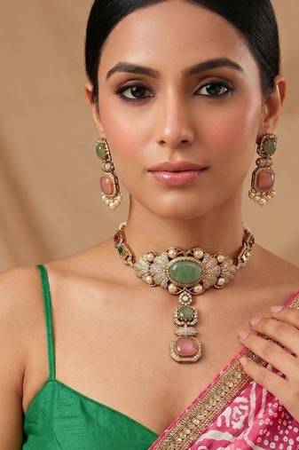 Multicolor royal kundan moissanite necklace set