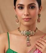 Multicolor royal kundan moissanite necklace set