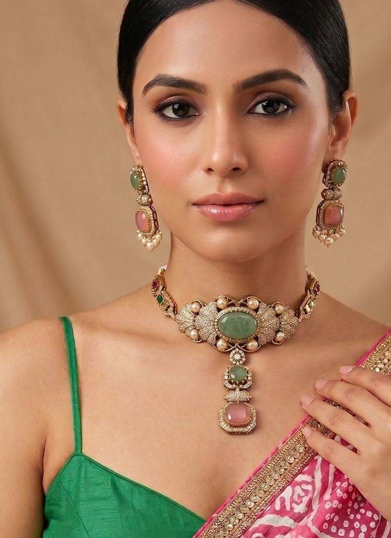 Multicolor royal kundan moissanite necklace set