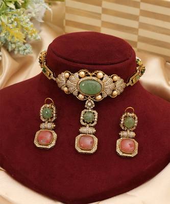 Multicolor royal kundan moissanite necklace set 2