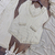 Off-white embroidered short kurti with flared pants & mirror-work dupatta set