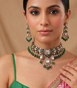 Emerald green kundan moissanite choker set