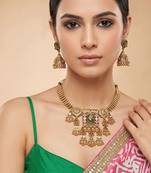 Gold plated green heritage kundan necklace set