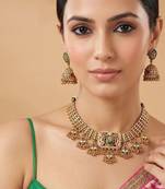 Gold plated green heritage kundan collar necklace set