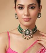 Royal green moissanite kundan necklace set