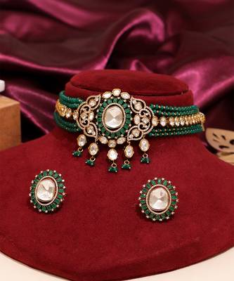 Royal green moissanite kundan necklace set 2