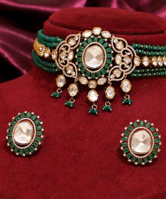 Royal green moissanite kundan necklace set 3