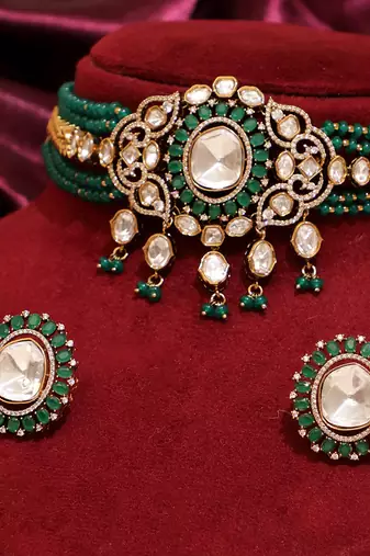 Royal green moissanite kundan necklace set