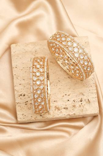 Gold plated white stones kundan bangles