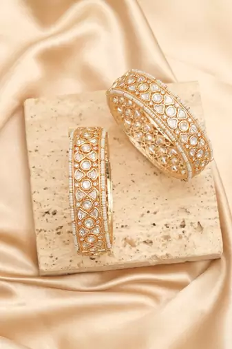 Gold plated white stones kundan bangles
