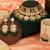Emerald green kundan bridal choker set with maang tikka