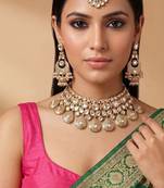 Gold plated kundan meena bridal choker set with maang tikka