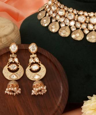 Gold plated kundan meena bridal choker set with maang tikka 4