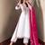 White heavy embroidered kurti pant set with contrast rani pink silk dupatta