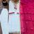 White heavy embroidered kurti pant set with contrast rani pink silk dupatta