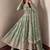 Sage green embroidered anarkali kurta set with pant and cutwork dupatta for women