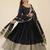 Black embroidered long flared anarkali kurta set with pant and dupatta