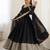 Black embroidered long flared anarkali kurta set with pant and dupatta
