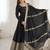 Black embroidered long flared anarkali kurta set with pant and dupatta