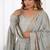 Grey embroidered long flared anarkali kurta set with pant and dupatta