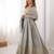 Grey embroidered long flared anarkali kurta set with pant and dupatta