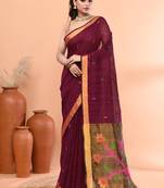 Magenta handmade office wear linen jamdani saree with running blouse