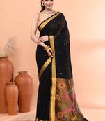 Black handmade office wear linen jamdani saree with running blouse