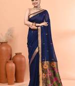 Blue handmade office wear linen jamdani saree with running blouse