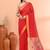Red handmade office wear linen jamdani saree with running blouse