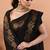 Black festive cotton blend jamdani saree with running blouse