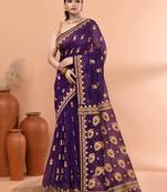 Purple festive cotton silk jamdani saree with running blouse