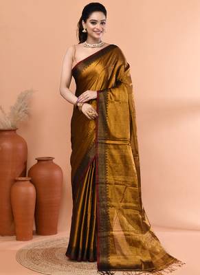 Gold festive handloom tissue saree with running blouse 1