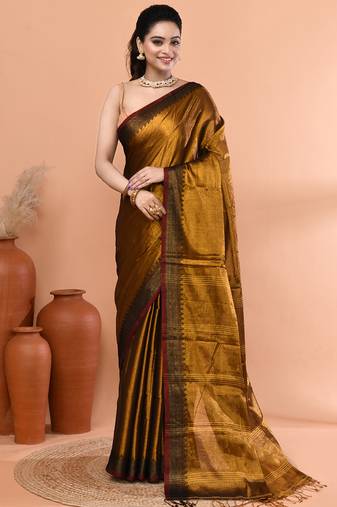 Gold festive handloom tissue saree with running blouse