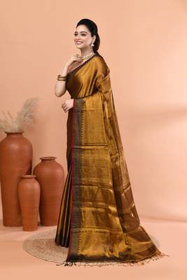 Gold festive handloom tissue saree with running blouse 2