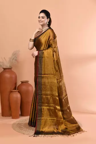 Gold festive handloom tissue saree with running blouse